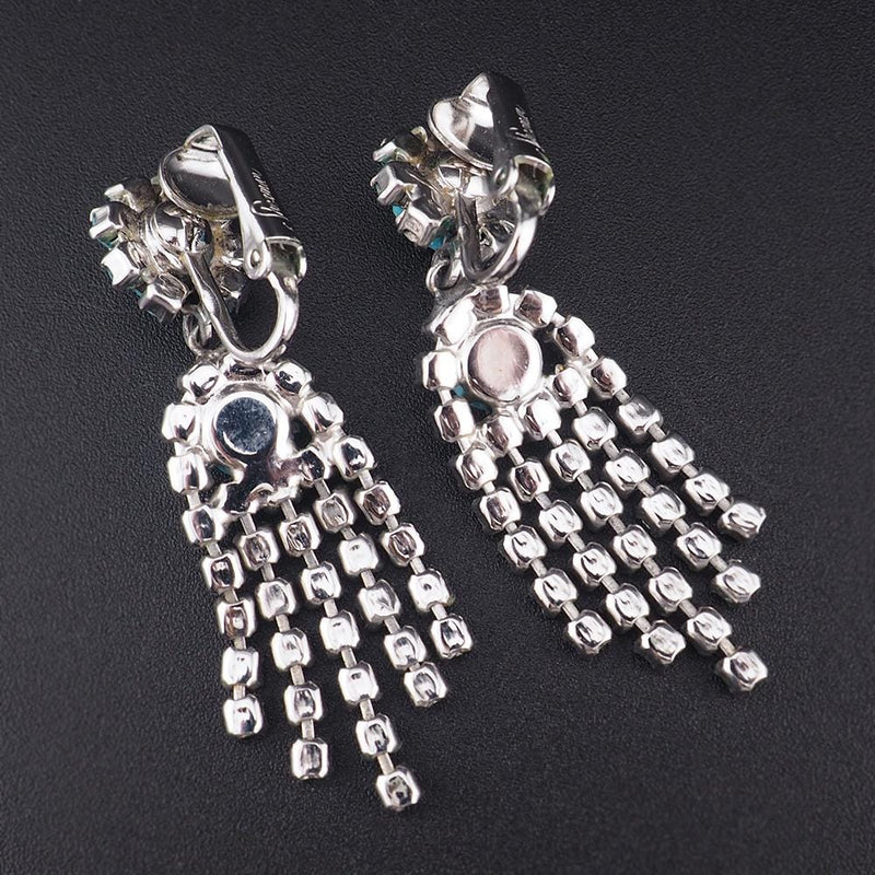 Sherman Turquoise Earrings, Sherman Opaque Earrings, Vintage Earrings, Clip On Earrings, Dangle Earrings, Silver Tone Sherman Earrings