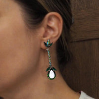 Vintage Sherman Earrings, Clip On Earrings, Long Drop Earrings, Silver Tone, Statement Earrings, Emerald Green Earrings, Bridal Earrings