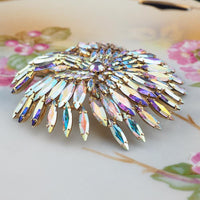 HUGE Sherman Firework Brooch, Aurora Borealis Brooch, Sherman Pin, Vintage Sherman Jewelry, Navette Brooch, Gold-Tone Statement Brooch