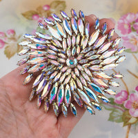 HUGE Sherman Firework Brooch, Aurora Borealis Brooch, Sherman Pin, Vintage Sherman Jewelry, Navette Brooch, Gold-Tone Statement Brooch