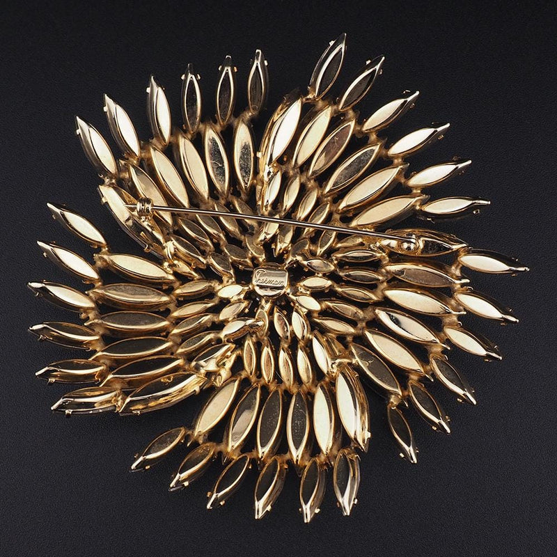 HUGE Sherman Firework Brooch, Aurora Borealis Brooch, Sherman Pin, Vintage Sherman Jewelry, Navette Brooch, Gold-Tone Statement Brooch