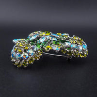 Rare Sherman Green Rhinestone Brooch, Emerald Green Sherman Brooch, Vintage Sherman Pin, Silver Tone Brooch, Sherman Jewelry, Rare Sherman