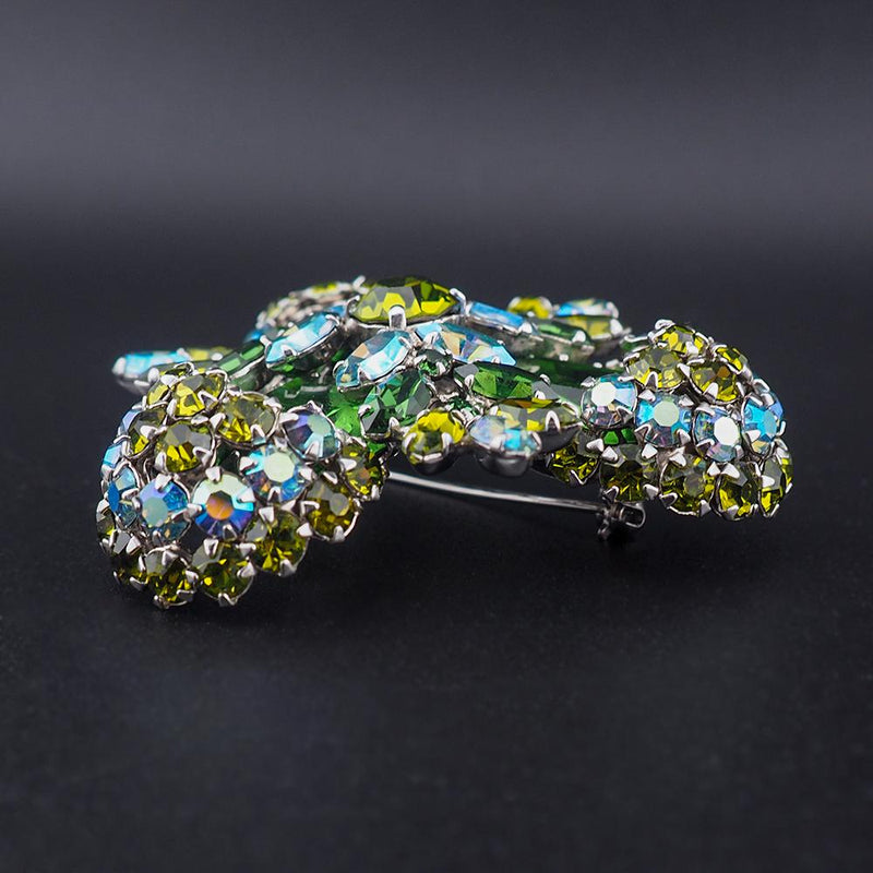 Rare Sherman Green Rhinestone Brooch, Emerald Green Sherman Brooch, Vintage Sherman Pin, Silver Tone Brooch, Sherman Jewelry, Rare Sherman