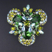 Rare Sherman Green Rhinestone Brooch, Emerald Green Sherman Brooch, Vintage Sherman Pin, Silver Tone Brooch, Sherman Jewelry, Rare Sherman