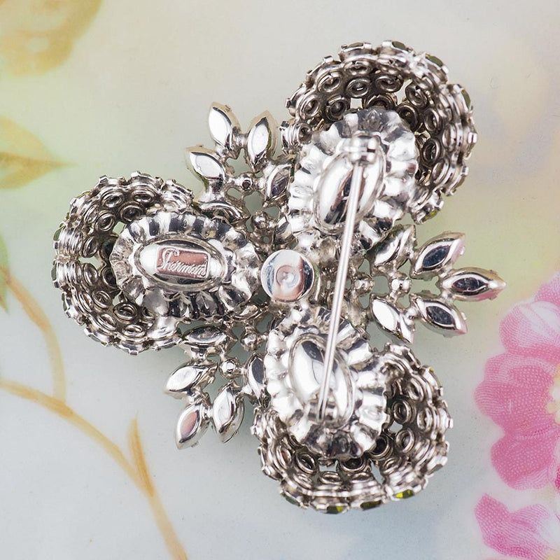 Rare Sherman Green Rhinestone Brooch, Emerald Green Sherman Brooch, Vintage Sherman Pin, Silver Tone Brooch, Sherman Jewelry, Rare Sherman