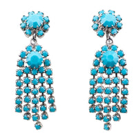 Sherman Turquoise Earrings, Sherman Opaque Earrings, Vintage Earrings, Clip On Earrings, Dangle Earrings, Silver Tone Sherman Earrings