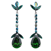 Vintage Sherman Earrings, Clip On Earrings, Long Drop Earrings, Silver Tone, Statement Earrings, Emerald Green Earrings, Bridal Earrings