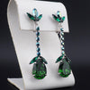 Vintage Sherman Earrings, Clip On Earrings, Long Drop Earrings, Silver Tone, Statement Earrings, Emerald Green Earrings, Bridal Earrings