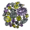 Vintage Sherman Brooch, Purple Green Brooch, Round Brooch, Rhinestone Brooch, Purple Rhinestone Brooch, Silver Tone Brooch, Sherman Pin