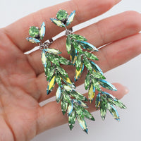 Vintage Sherman Earrings, Uranium Glass Earrings, Clip On Earrings, Long Earrings, Statement Earrings, Green Rhinestone Earrings, Glowing