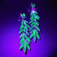 Vintage Sherman Earrings, Uranium Glass Earrings, Clip On Earrings, Long Earrings, Statement Earrings, Green Rhinestone Earrings, Glowing