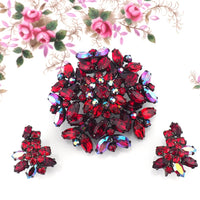 Sherman Siam Red Jewelry, Sherman Brooch Set, Vintage Brooch Set, Sherman Siam, Rhinestone Brooch, Japanned Brooch, Brooch Earring Set
