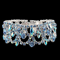 Vintage Sherman Wide Bracelet, Blue Rhinestone Bracelet, Vintage Rhinestone Bracelet, Bridal Bracelet, Aurora Borealis, 1960s Bracelet