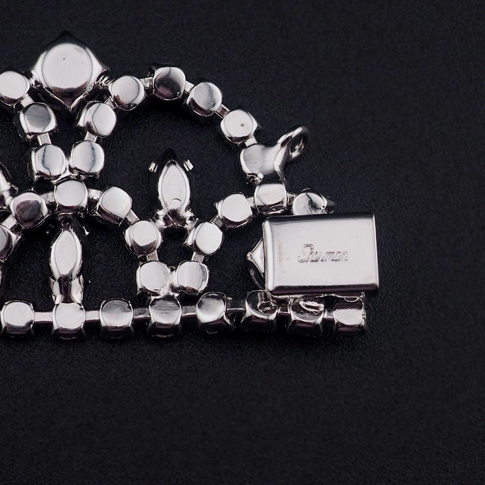 Vintage Sherman Wide Bracelet, Blue Rhinestone Bracelet, Vintage Rhinestone Bracelet, Bridal Bracelet, Aurora Borealis, 1960s Bracelet