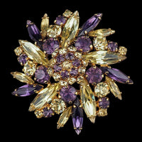 Rare Sherman Rhinestone Brooch, Vintage Sherman Brooch, Yellow Purple Brooch, 1960s Brooch, Flower Brooch, Pinwheel Brooch, Signed Sherman