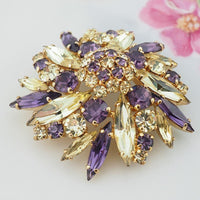 Rare Sherman Rhinestone Brooch, Vintage Sherman Brooch, Yellow Purple Brooch, 1960s Brooch, Flower Brooch, Pinwheel Brooch, Signed Sherman