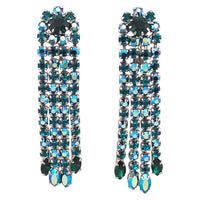 Vintage Sherman Earrings, Clip On Earrings, Chandelier Earrings, Vintage Rhinestone Earrings, Teal Green Earrings, Long Sherman Earrings