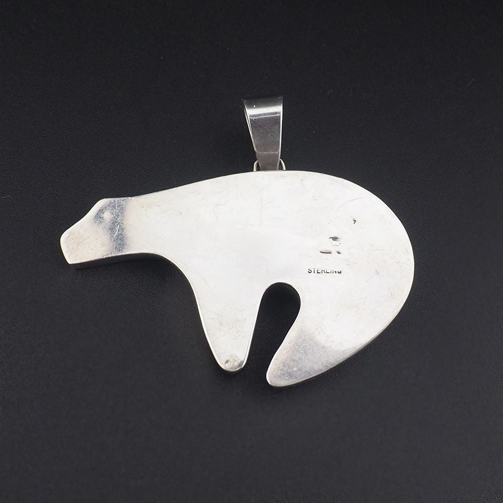 Vintage Native American Bear Pendant, Large Pendant, Sterling Silver Pendant, Turquoise Pendant, Southwestern Pendant, Animal Pendant,
