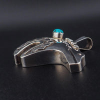 Vintage Native American Bear Pendant, Large Pendant, Sterling Silver Pendant, Turquoise Pendant, Southwestern Pendant, Animal Pendant,