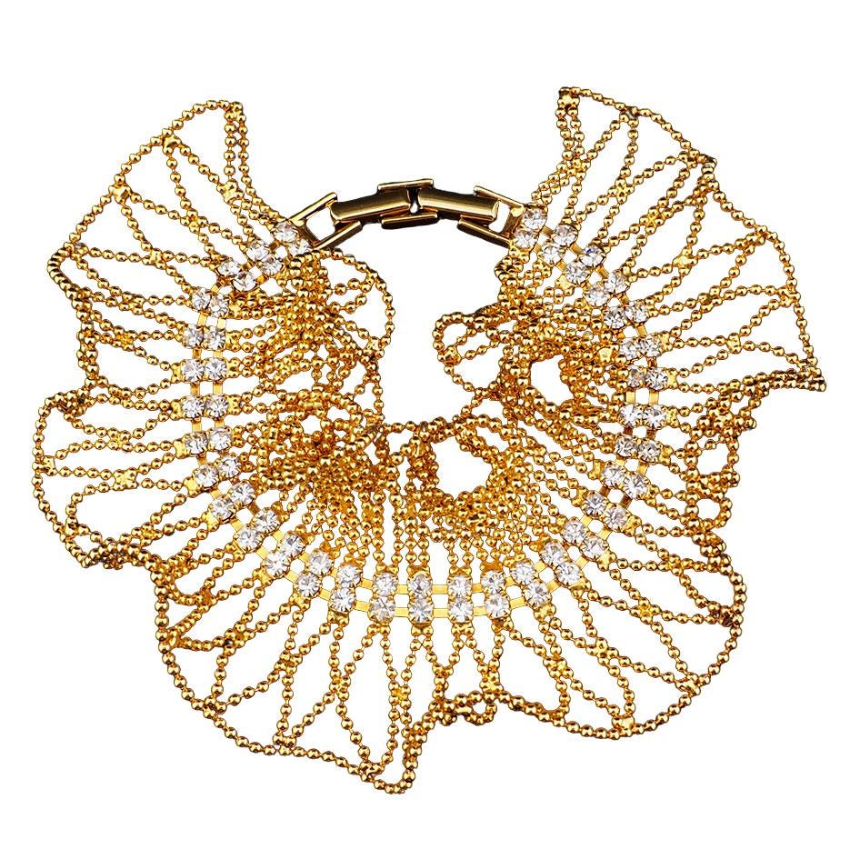 Joan Rivers Bracelet, Vintage Joan Rivers, Gold Tone Bracelet, Rhinestone Bracelet, Adjustable Bracelet, Statement Bracelet, Ball Chain