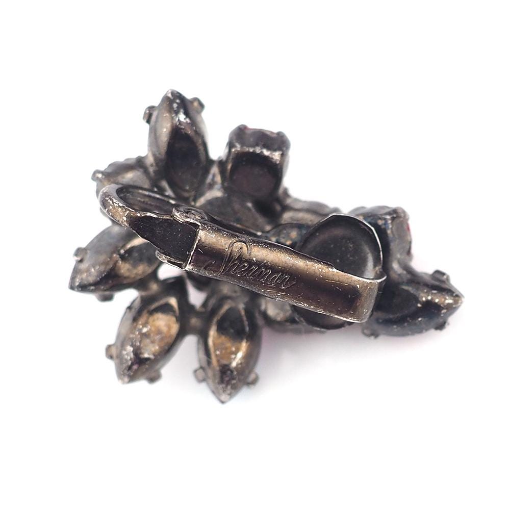 Sherman Siam Red Jewelry, Sherman Brooch Set, Vintage Brooch Set, Sherman Siam, Rhinestone Brooch, Japanned Brooch, Brooch Earring Set