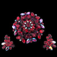 Sherman Siam Red Jewelry, Sherman Brooch Set, Vintage Brooch Set, Sherman Siam, Rhinestone Brooch, Japanned Brooch, Brooch Earring Set