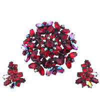 Sherman Siam Red Jewelry, Sherman Brooch Set, Vintage Brooch Set, Sherman Siam, Rhinestone Brooch, Japanned Brooch, Brooch Earring Set