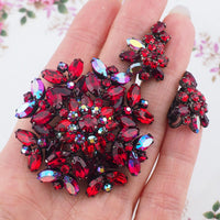 Sherman Siam Red Jewelry, Sherman Brooch Set, Vintage Brooch Set, Sherman Siam, Rhinestone Brooch, Japanned Brooch, Brooch Earring Set