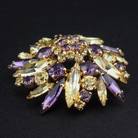 Rare Sherman Rhinestone Brooch, Vintage Sherman Brooch, Yellow Purple Brooch, 1960s Brooch, Flower Brooch, Pinwheel Brooch, Signed Sherman
