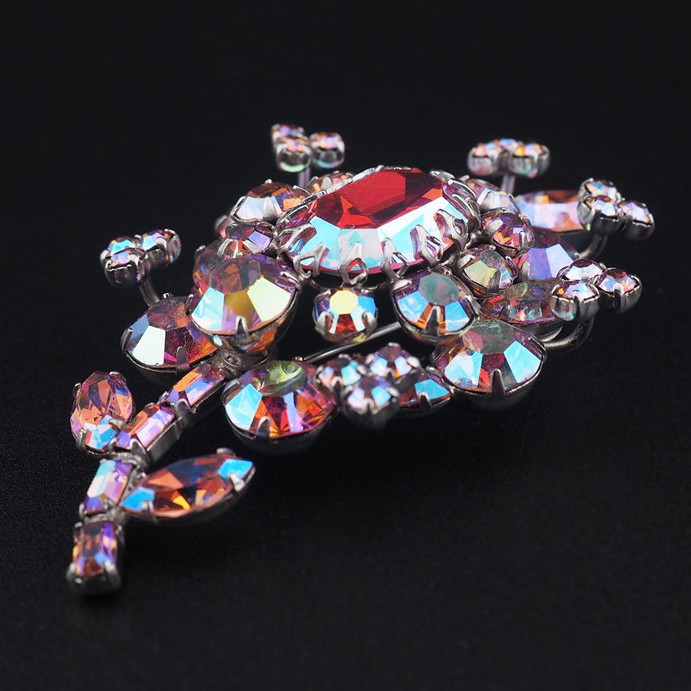 Rare Sherman Flower Brooch, Vintage Sherman Brooch, 1950s Brooch, Flower Brooch, Aurora Borealis Brooch, Signed Sherman, Pink Flower Brooch