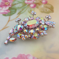 Rare Sherman Flower Brooch, Vintage Sherman Brooch, 1950s Brooch, Flower Brooch, Aurora Borealis Brooch, Signed Sherman, Pink Flower Brooch