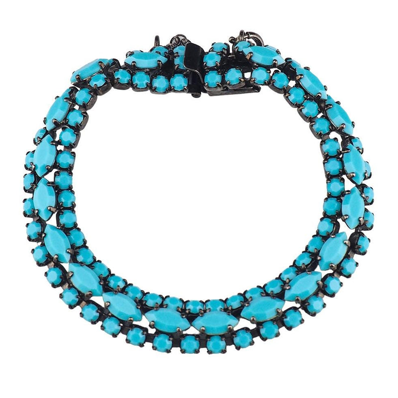 Vintage Sherman Opaque Turquoise Bracelet, Sherman Rhinestone Bracelet, Bridal Bracelet, Vintage Rhinestone Bracelet, Japanned Bracelet
