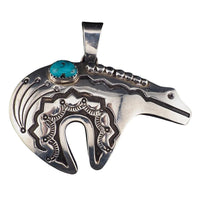 Vintage Native American Bear Pendant, Large Pendant, Sterling Silver Pendant, Turquoise Pendant, Southwestern Pendant, Animal Pendant,