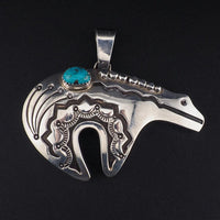 Vintage Native American Bear Pendant, Large Pendant, Sterling Silver Pendant, Turquoise Pendant, Southwestern Pendant, Animal Pendant,
