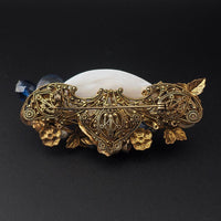 Vintage Glass Beaded Brooch Set, Glass Disk Brooch, Layered Brass Filigree Brooch, Mid Century Statement Set, Wired Bead Brooch, Blue Brooch