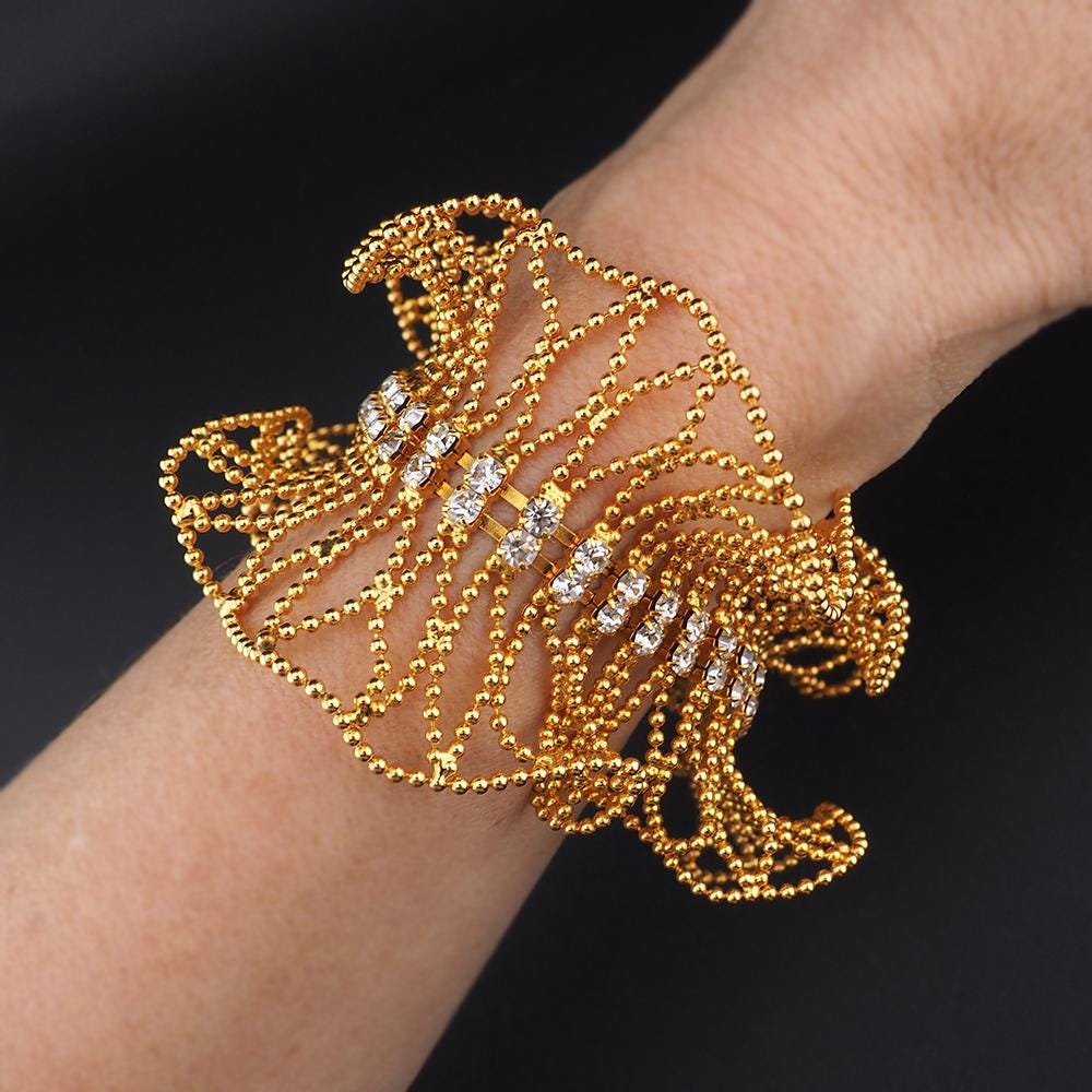 Joan Rivers Bracelet, Vintage Joan Rivers, Gold Tone Bracelet, Rhinestone Bracelet, Adjustable Bracelet, Statement Bracelet, Ball Chain