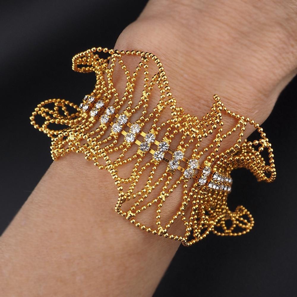 Joan Rivers Bracelet, Vintage Joan Rivers, Gold Tone Bracelet, Rhinestone Bracelet, Adjustable Bracelet, Statement Bracelet, Ball Chain