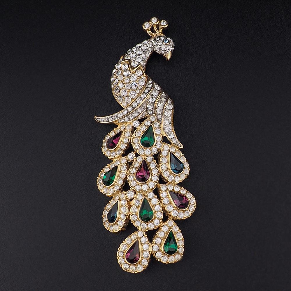 Nolan Miller Peacock Brooch, Nolan Miller Jewelry, Rhinestone Brooch, Bird Brooch, Figural Brooch, Animal Brooch, Rhinestone Pin
