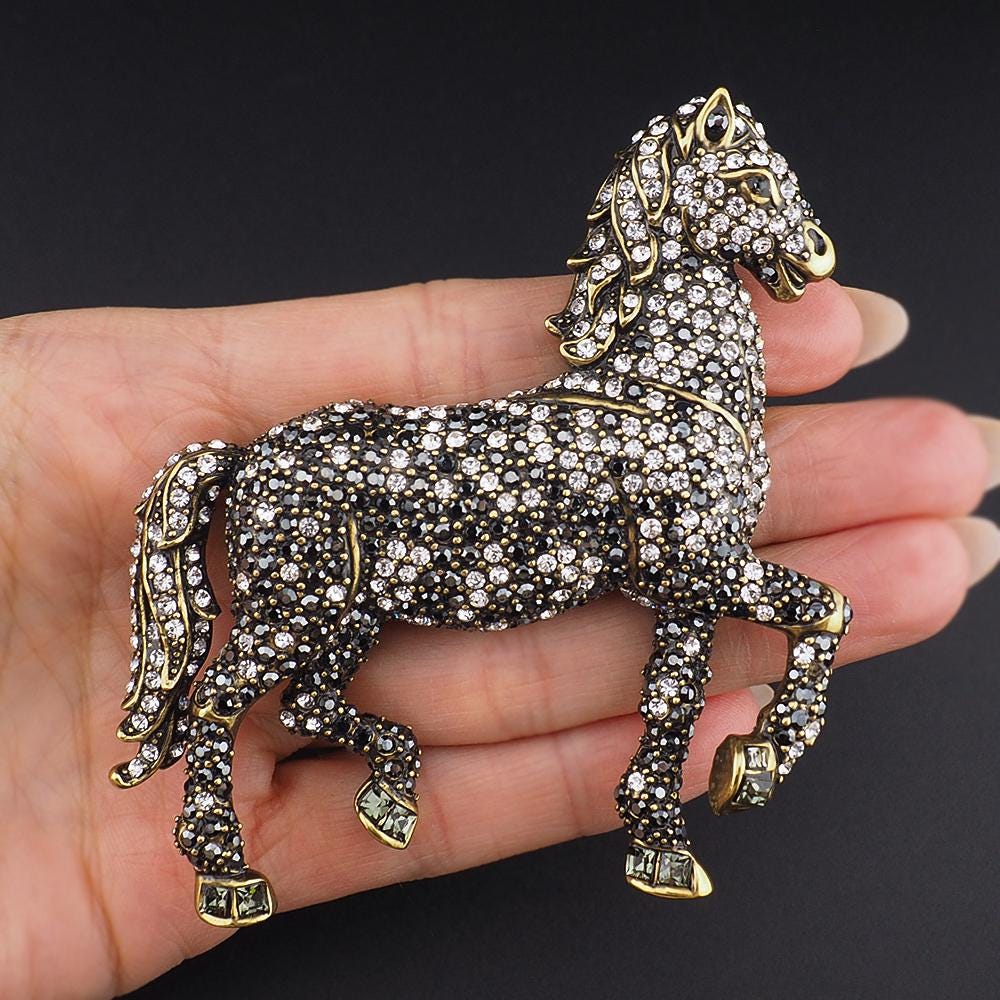Heidi Daus Horse Brooch, Rhinestone Brooch, Horse Brooch, Rhinestone Pin, Statement Brooch, Equestrian Brooch, Figural Brooch, Heidi Daus
