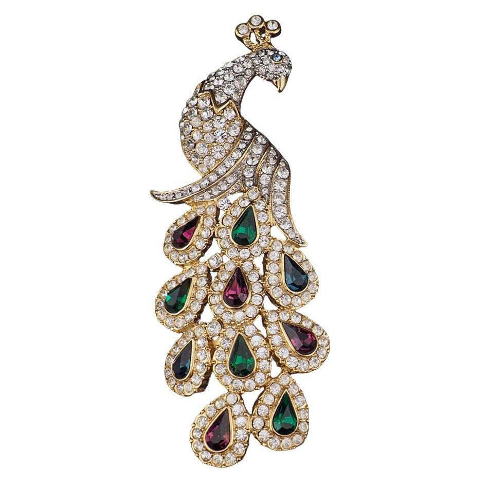 Nolan Miller Peacock Brooch, Nolan Miller Jewelry, Rhinestone Brooch, Bird Brooch, Figural Brooch, Animal Brooch, Rhinestone Pin