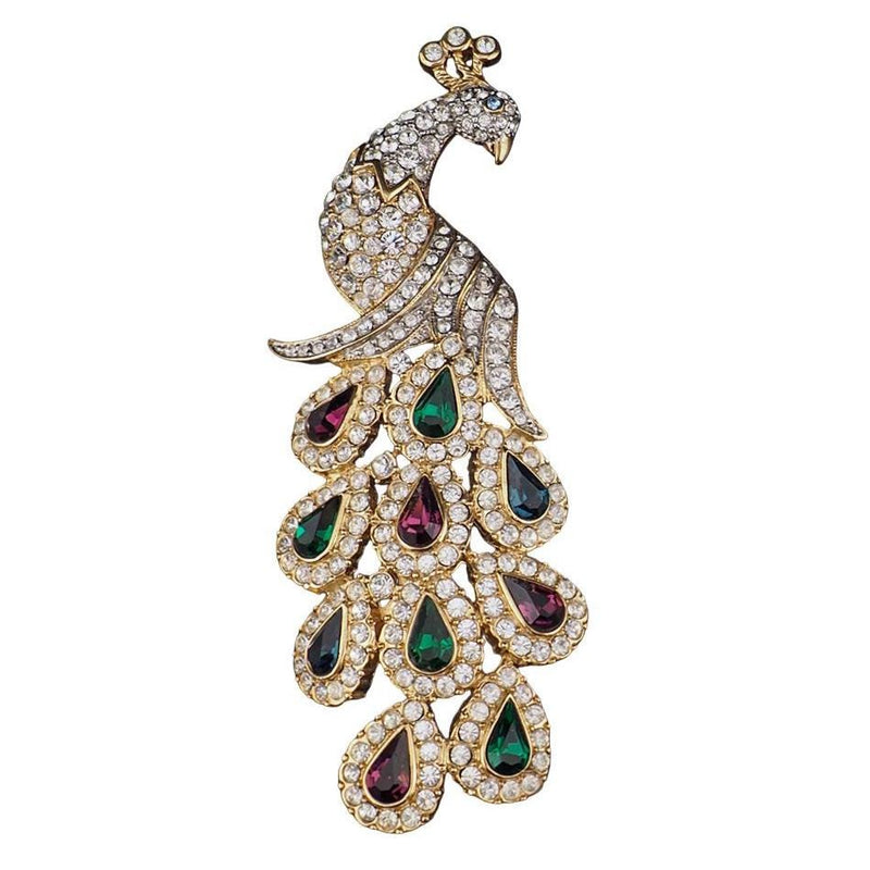 Nolan Miller Peacock Brooch, Nolan Miller Jewelry, Rhinestone Brooch, Bird Brooch, Figural Brooch, Animal Brooch, Rhinestone Pin