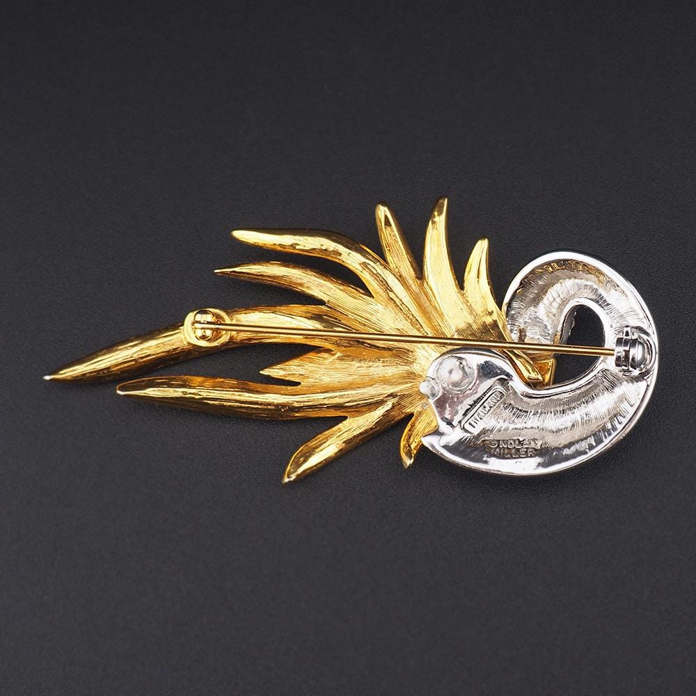 Nolan Miller Bird Brooch, Nolan Miller Jewelry, Rhinestone Brooch, Bird Brooch, Figural Brooch, Animal Brooch, Rhinestone Pin, Gold Tone Pin