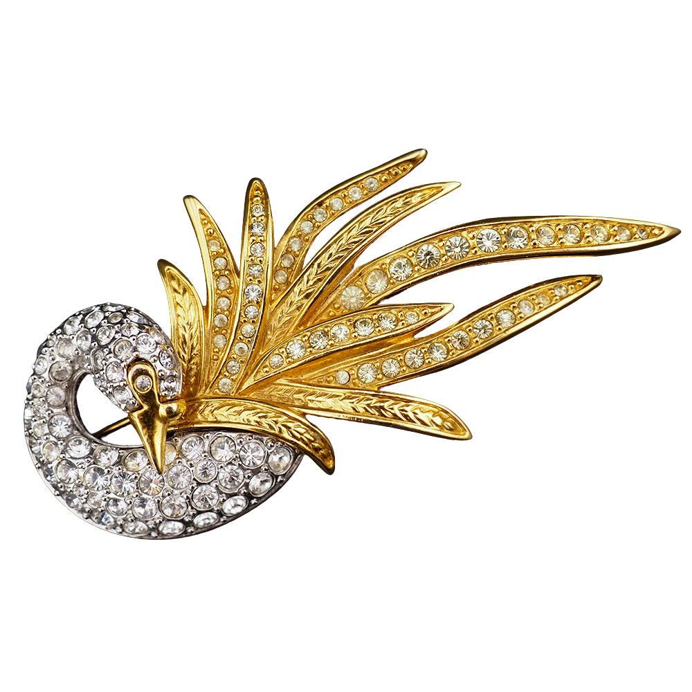 Nolan Miller Bird Brooch, Nolan Miller Jewelry, Rhinestone Brooch, Bird Brooch, Figural Brooch, Animal Brooch, Rhinestone Pin, Gold Tone Pin