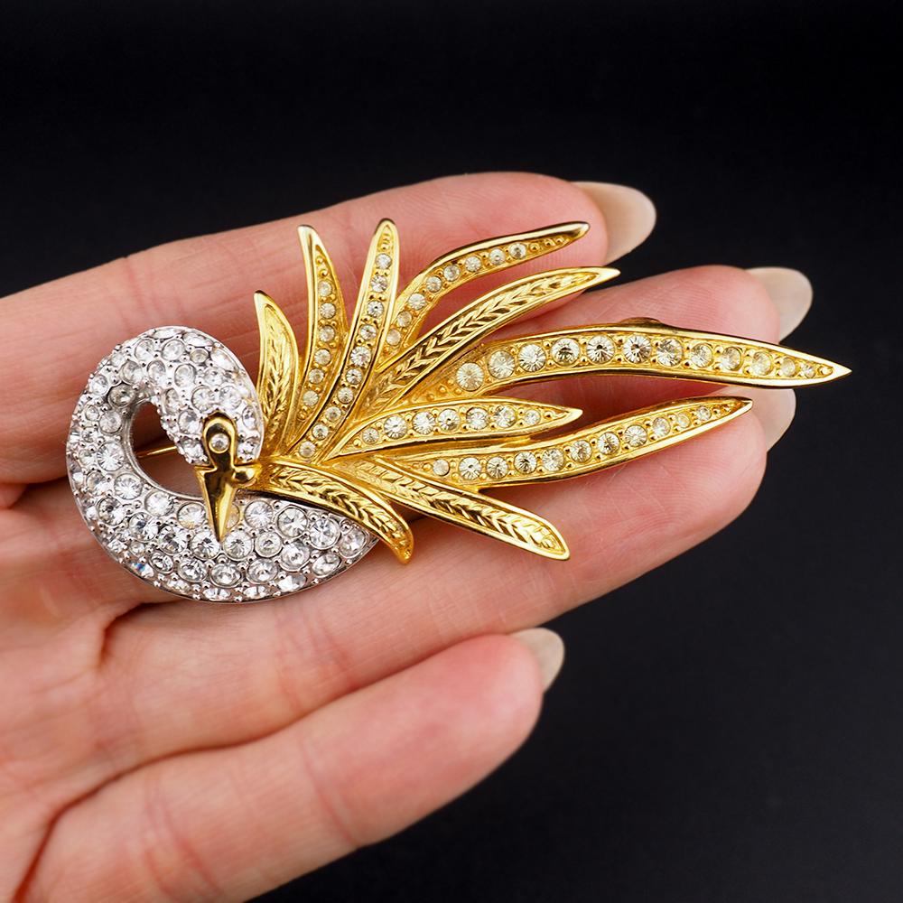 Nolan Miller Bird Brooch, Nolan Miller Jewelry, Rhinestone Brooch, Bird Brooch, Figural Brooch, Animal Brooch, Rhinestone Pin, Gold Tone Pin