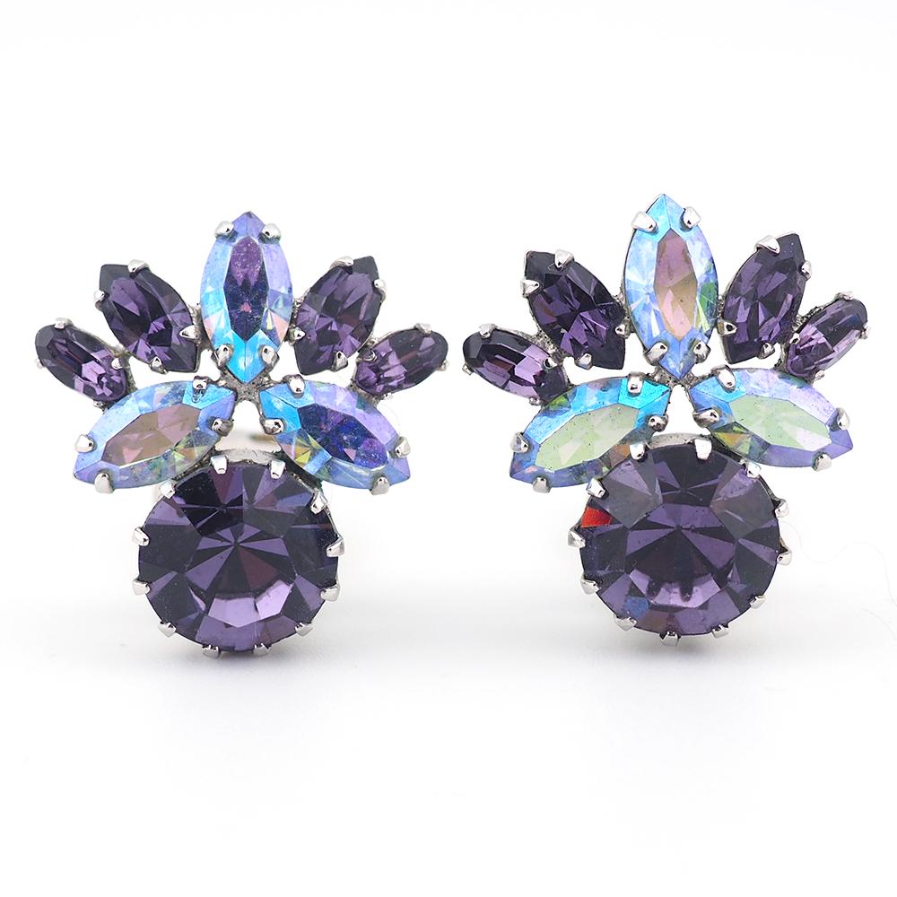 Vintage Sherman Purple Necklace and Earrings Set, Swarovski Aurora Borealis Crystals