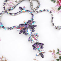 Vintage Sherman Purple Necklace and Earrings Set, Swarovski Aurora Borealis Crystals