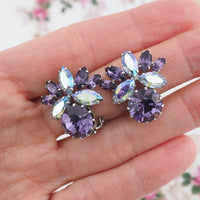 Vintage Sherman Purple Necklace and Earrings Set, Swarovski Aurora Borealis Crystals