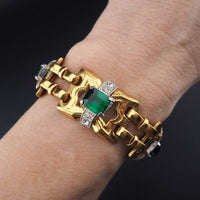 Signed McClelland Barclay Bracelet, Art Deco Bracelet, Green Stone Bracelet, Vintage Gold Tone Bracelet, Retro Bracelet, Designer Bracelet