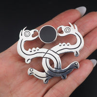 Mexican Sterling Silver Brooch Pendant, Double Serpent Brooch, Snake Brooch, Vintage Mexico Jewelry, Modernist Brooch, Enamel Brooch Pendant
