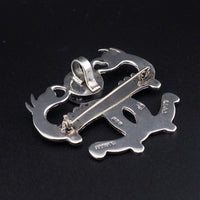 Mexican Sterling Silver Brooch Pendant, Double Serpent Brooch, Snake Brooch, Vintage Mexico Jewelry, Modernist Brooch, Enamel Brooch Pendant